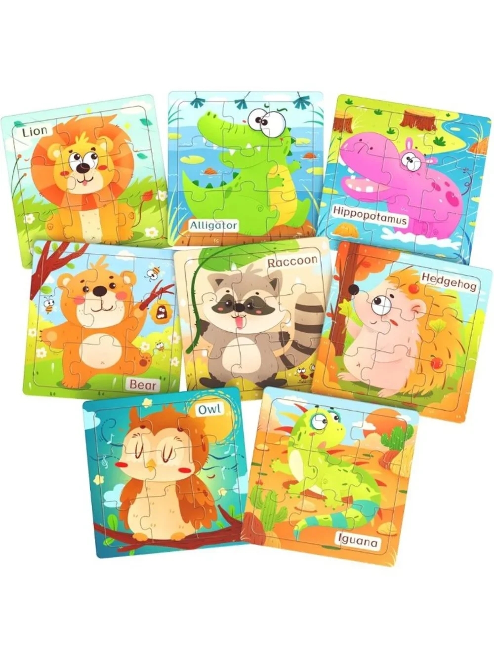 8 Pack Wooden Animal Jigsaw Puzzles for Toddlers, Educational Learning Toys 3-5